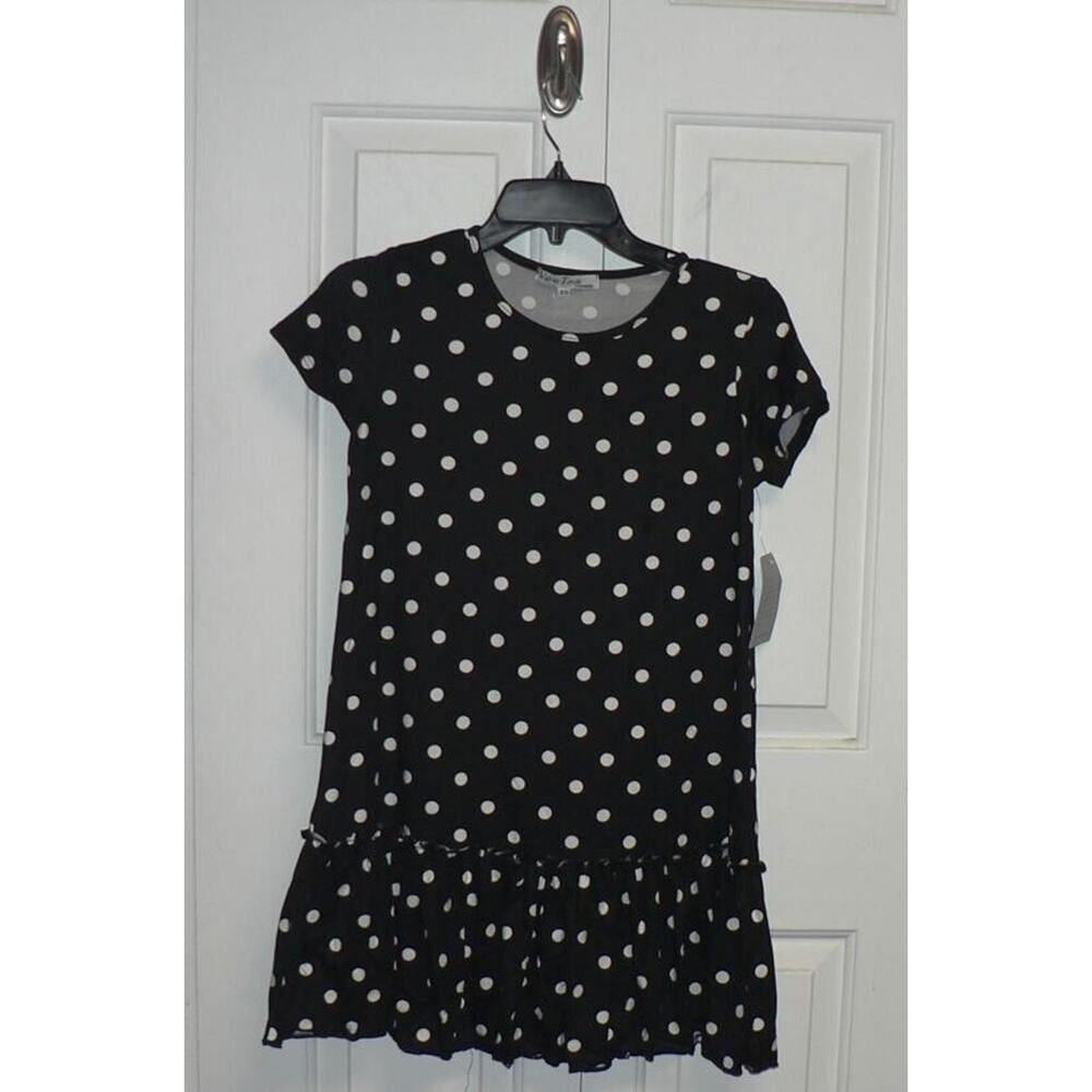 Velvet Torch Women's Tiered Hem Mini Dress in Black‎ & White Polka Dots XSmall